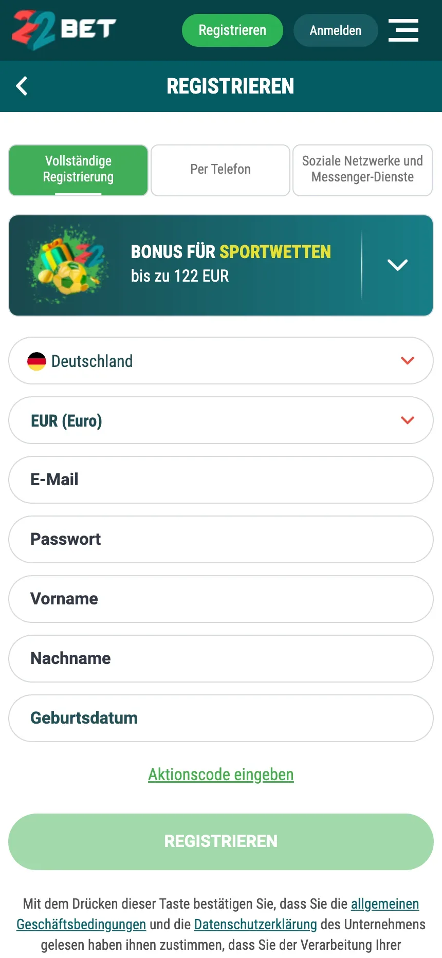Konto-Verwaltung – 22Bet